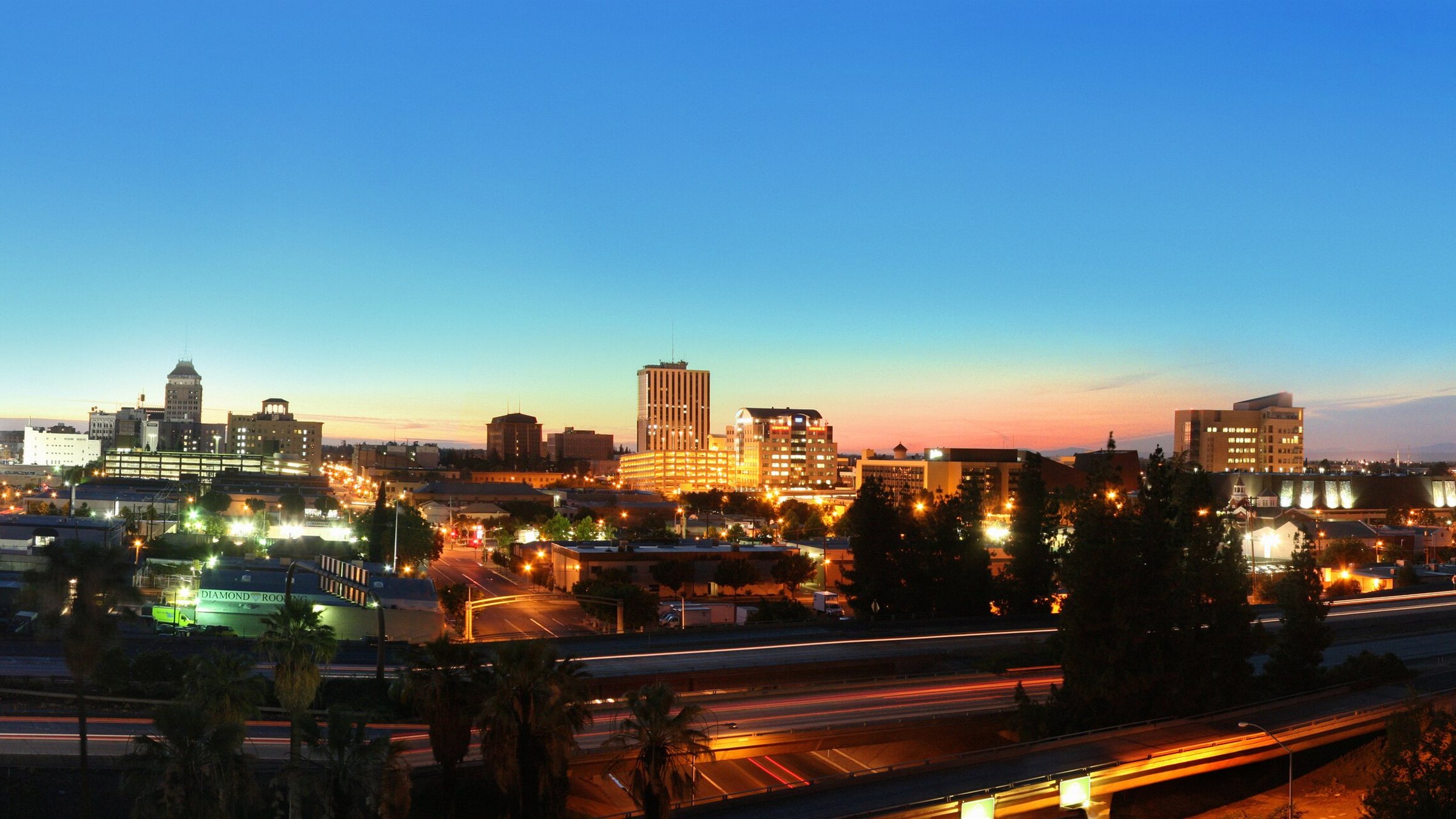 Downtown Fresno skyline at dusk
